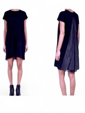 Sacai t shirt dress trapeze mixed media back panel black 4 EUC cotton